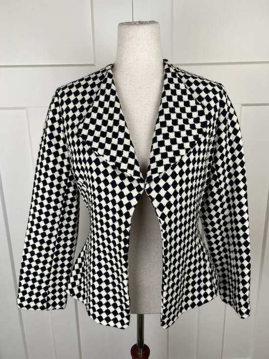 Lilith Jackets & Blazers - Lilith France Jacket S Black Cream Harlequin Cotton Wool Peplum Art to Wear